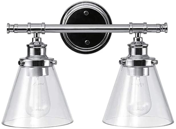 Globe Electric Parker 2 Vanity Light, Chrome, Clear Glass Shades 51412