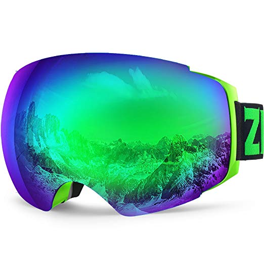 Zionor X4 Ski Snowboard Snow Goggles Magnet Dual Layers Lens Spherical Design Anti-Fog UV Protection Anti-Slip Strap for Men Women