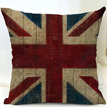 YFINE Old World Retro Country Rustic Style Cotton Linen Home Decorative Throw Pillow Cover Cushion Case -[British Union Jack Flag] 18 "X18 "( 45 CM x 45 CM)