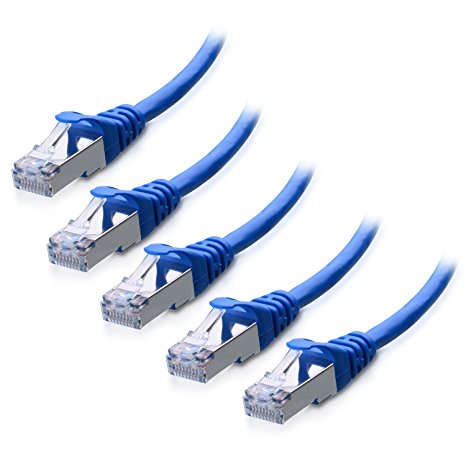 Cable Matters 5 Pack, Cat6a Snagless Shielded (SSTP/SFTP) Ethernet Patch Cable in Blue 1 Foot