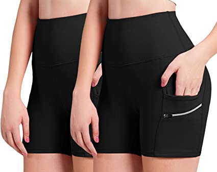 ODODOS Dual Pocket High Waist Workout Shorts,Tummy Control Yoga Gym Running Shorts,Non See-Through Yoga Shorts