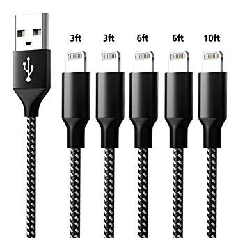 Lightning Charging Cable, Zotoyi 5Pack Lightning to USB A Cable Certified Fast Charging Charger Compatible with iPhone X 8 Plus 7 Plus 6S Plus 6 Plus 5 5S 5C SE iPod iPad Pro and More(Black White)