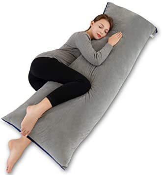 INSEN 55in Body Pillow-Full Body Pillow- Bed Sleeping Pillow-with Removable Body Pillow Cover (Grey-Blue Mix)