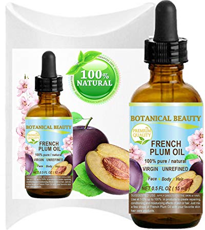 PLUM OIL French. 100% Pure / Natural / Virgin / Unrefined / Undiluted Cold Pressed Carrier Oil. For Face, Hair and Body. (0.5 Fl.oz - 15 ml.)