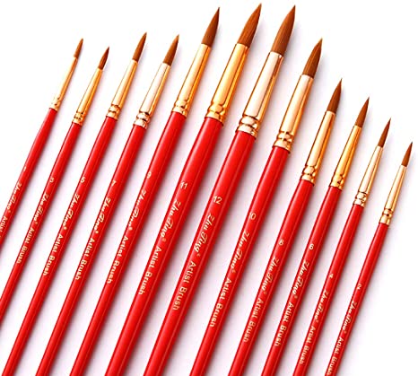 SEEFOUN 12 pcs Handmade Round Pointed Tip Brushes Professional Oil Paint Brush Set, Anti-Shedding Nylon Hair for Acrylic, Oil, Watercolor and Gouache, Nice Gift for Artists, Adults & Kids