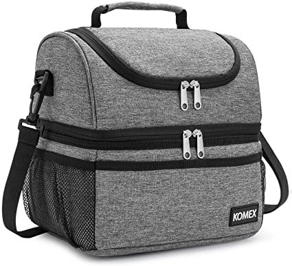 KOMEX Insulated Dual Compartment Lunch Bag Leakproof Lunch Box Cooler with Shoulder Strap For Man And Women for School, Work, Office