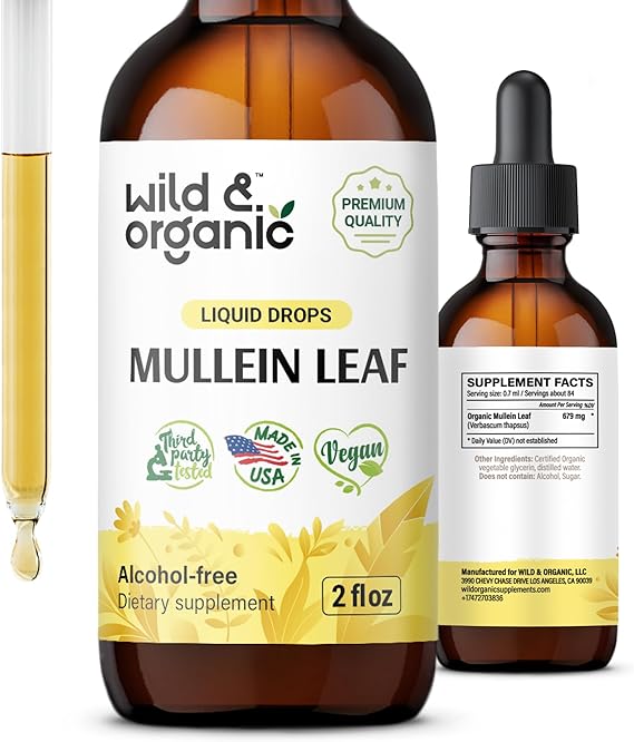 Mullein Leaf Tincture - Lung Detox - Organic Mulein Drops for Lung Health - Lung Cleanse - Mullein Leaf Liquid Extract Supplement - Vegan, No Additives 2 fl oz