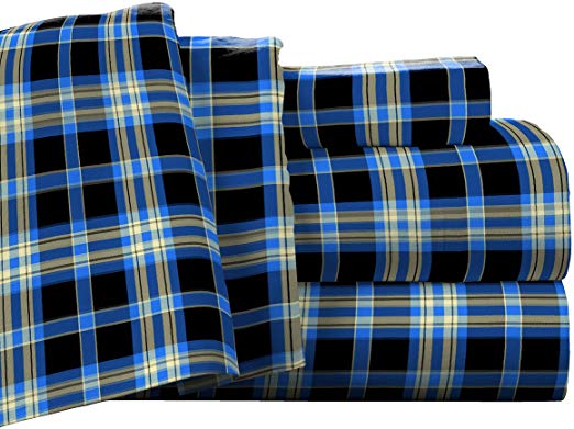 Pointehaven Flannel Deep Pocket Set with Oversized Flat Sheet, California King, Ashby Plaid