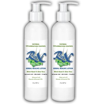 Rixx Lotion Mothers Day Gift 2 pack 8 oz Pump Bottle Non-greasy Deep penetrating Herbal Moisturizer and Sports Lotion containing Hyaluranic Acid Witch Hazel Aloe Vera Comfrey Shea Butter Gotu Kola and Essential Oils