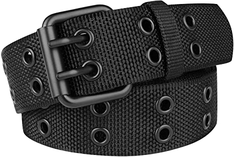 Drizzte Double Prong Belt Plus Size 39 to 67'' Black Grommet Nylon Belts for Men Women Unisex