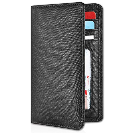 Aurya Men's Slim Bifold Wallet ID/Credit Card Holder,Full-grain genuine leather,RFID Blocking and Front pocket wallet