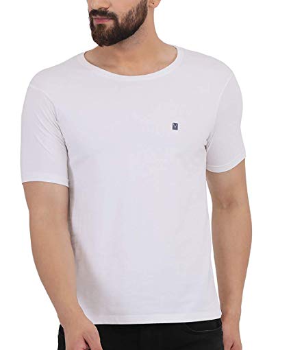 TURMS Stain Repellent & Odour Free Pure White Round Neck Cotton T-Shirt