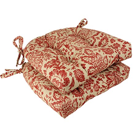 Pillow Perfect Damask Reversible Chair Pad, Red/Tan, Set of 2
