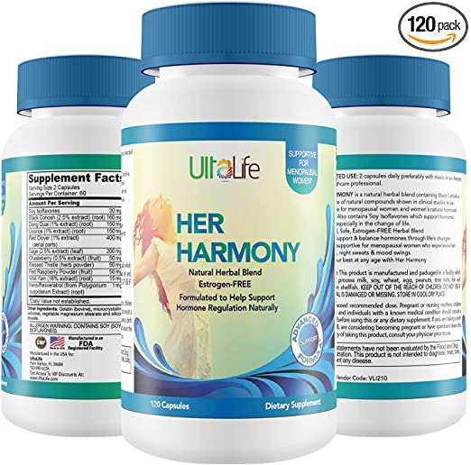 Her Harmony #1 Best Menopause Supplement   Black Cohosh - Relief from Mood Swings, Irritability, Hot Flashes, Night Sweats & Weight Gain. Estrogen-Free. Balances Hormones to Help You Feel Good Again!