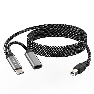 MOSWAG 9.84FT/3M Type C with USB C Female Adapter to Midi Cable,Type C Scanner Cable Compatible for Electronic Music Instrument,Piano,Midi Keyboard,Recording Audio Interface,USB Microphone