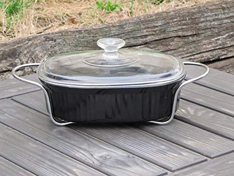 Corning French Black F-2-B 2.8L Oval Casserole Baking Dish w/Cradle Carrier Bake and Serve