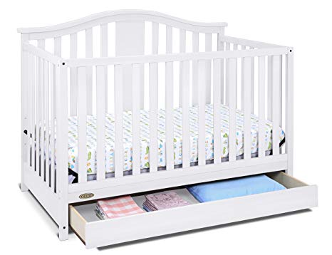 Graco Solano 4-in-1 Convertible Crib with Drawer, White, Easily Converts to Toddler Bed Day Bed or Full Bed, Three Position Adjustable Height Mattress, Some Assembly Required (Mattress Not Included)