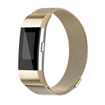 iGK Milanese Replacement Bands Compatible for Fitbit Charge 2, Stainless Steel Metal Bracelet with Unique Magnet Clasp Large Small