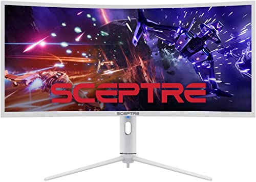 SCEPTRE-Nebula White 34" UltraWide 1000R Curved Gaming Monitor 3440 x 1440 up to 165Hz 1ms 99% sRGB Ambient Light Sensor, HDR1000 Height Adjustable 2022 (C345B-QUN168W)