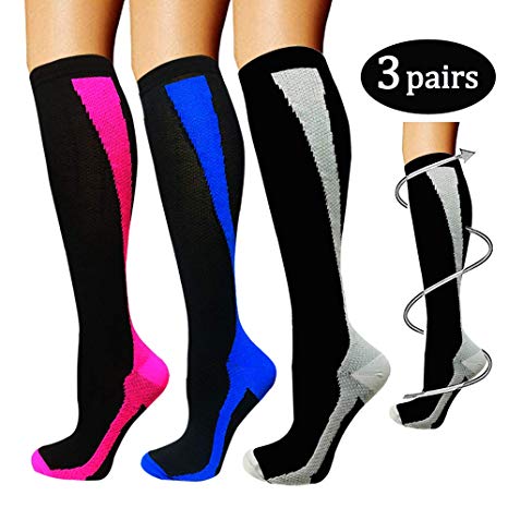 Compression Socks 3 Pairs For Women & Men-Best Compression Stockings For Running - 15-20mmHg