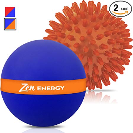 Epitomie Fitness Zen Energy Pro Massage Balls - Large Ball for Massage & Large Spiky Reflexology Ball Makes Perfect Roller Ball Massager Set for Self Massages & Myofascial Release