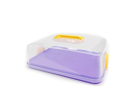 Cake Carrier with Handle | Flat Sheet Cake Server (Purple/Yellow)