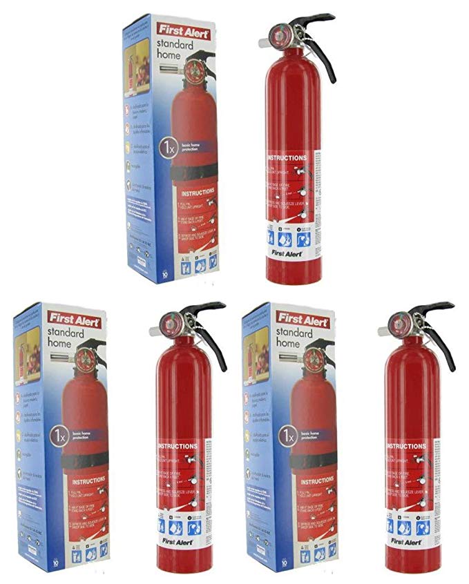 First Alert gnb HOME1 ABC 2.5 Pound Rechargeable Fire Extinguisher-HOME1-1-A:10-B:C-10-Year Warranty 3 Pack