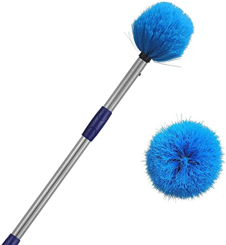 GLORYA Cobweb Duster - High Reach Cobweb Brush with 6ft Lightweight Stainless Steel Pole - Cobweb Cleaner with Medium-Stiff Bristles for Outdoor and Indoor Cleaning