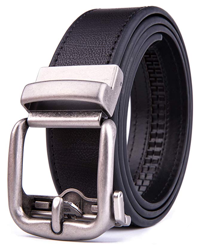 Men's Genuine Leather handmade No Holes Ratchet & No Ratchet Reversible Dress Casual Jeans Belt with Automatic Buckle