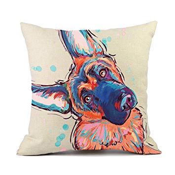 Redland Art Cute Pet German Shepherd Dog Throw Pillow Covers Cotton Linen Sofa Decorative Cushion Cases for Home Decor 18×18 Inch