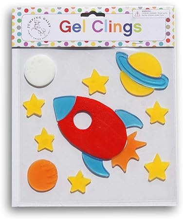 Jumping Daisy Small Decorative Window Gel Clings - Rocket in Space