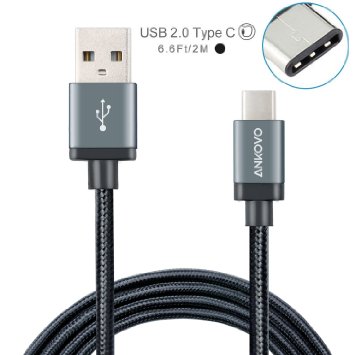 ANKOVO Nylon Braided USB Type C Cable Charger (6.6 Feet/2M) - Black