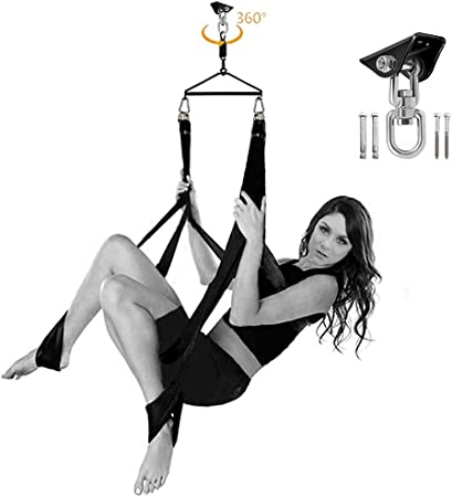 Sex Swing, 360 Degree Spinning Sex Swing with Headrest Dual Hook Sling Adult Games Adventure Toys for Naughty Couple