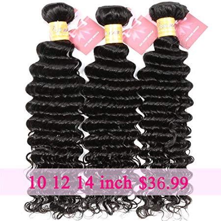 Brazilian Deep Wave 3 Bundles Human Hair (10 12 14) 8A Unprocessed Brazilian Virgin Hair Deep Wave Weave Bundles Natural Black