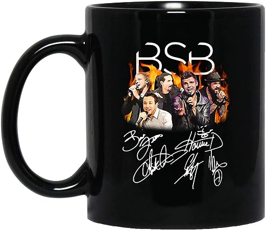 Backstreet Boys Nick Carter Kevin Richardson Howie Dorough AJ McLean Brian Littrell signature 11 oz. Black Mug Coffee Mug & Funny Gift for Birthday Lively Image.