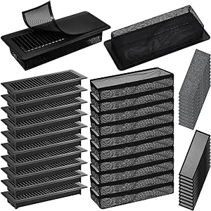 Zonon 40 Pcs Floor Register Set Include Metal Floor Vent Magnetic Air Vent Covers Floor Register Cover Traps Vent Screen Mesh Air Vent Filters for Wall Ceiling Floor(Black, 4" x 12")