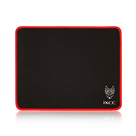 iXCC Gaming Mouse Pad / Mat with Smooth Silk Surface Stitched Edges, 13 × 10.2 × 0.2 Inches - Black with Red Edges