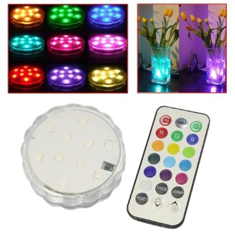 Soondar® 10-LED RGB Submersible LED Light, Multi Color Waterproof Wedding Party Vase Base Floral Light   Romote Control