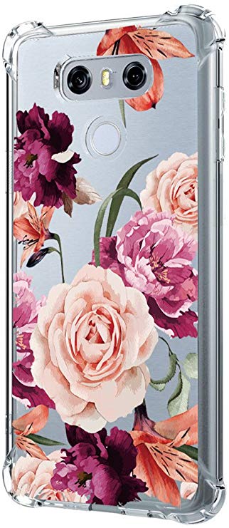 LG G6 Case,LG G6 Case with Flower,LUOLNH Slim Shockproof Clear Floral Pattern Soft Flexible TPU Back Cover for LG G6 (Purple)