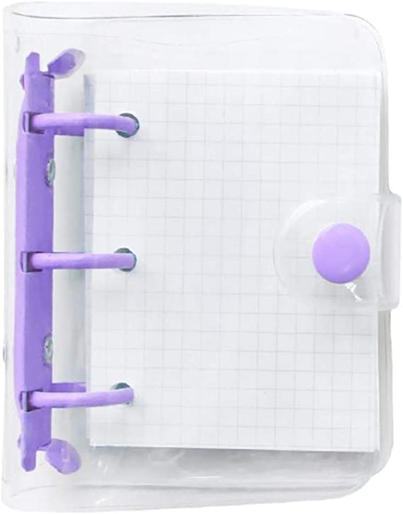 1 Pack Mini Transparent 3-Ring Binder Covers Clear PVC Notebook Loose Leaf Binder Round Ring Protector Mini Binder Pockets (Purple)