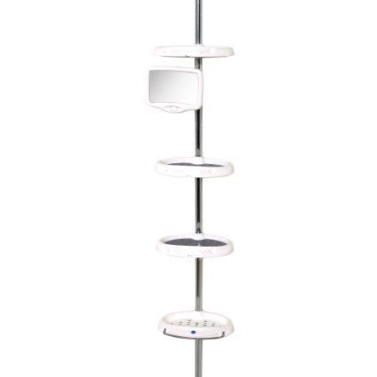 Zenna Home 5804B, Deluxe Bathtub and Shower Tension Corner Pole Caddy, White/Chrome