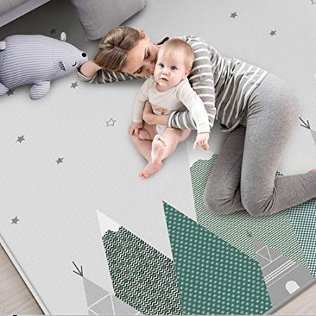 Reversible Baby Folding Mat,Large Tummy Time Folding Baby Crawling Mat Outdoor or Indoor Use,Baby Care Playmat BPA Free, XPE Mat, Non Toxic for Kids Toddler Infants to Play (78.7x 70x0.4 In)
