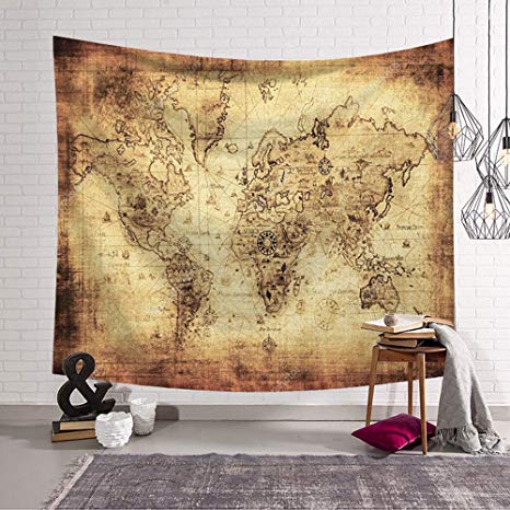 Morbuy Decoration Tapestry Wall Hangings, Creative World Map Yoga Beach Towel Table Cloth Decor Art Home Bedroom Living Room Dorm Tapestries (200 x 150cm, old paper)