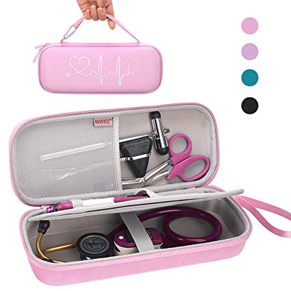 BOVKE Carrying Case for 3M Littmann Classic III, Lightweight II S.E, Cardiology IV Diagnostic, MDF Acoustica Deluxe Stethascopes - Extra Room for Taylor Percussion Reflex Hammer and Penlight, Pink