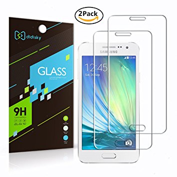 Galaxy A3 (2015) Screen Protector, Didisky Premium Tempered Glass Screen Protector Film For Samsung Galaxy A3 (2015)Touch Smooth/Reduce Fingerprint/Easy Bubble-Free Installation And 9H Hardness [2 Pack,0.3mm]