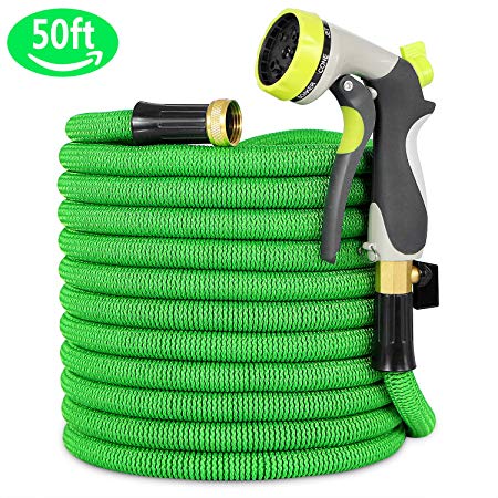 Garden Hose, Lightweight Expandable Water Hose, Expanding Hose with Solid Brass Connector, Double Latex Inner Tube, for Car Washing, Garden Watering (50FT, Green)