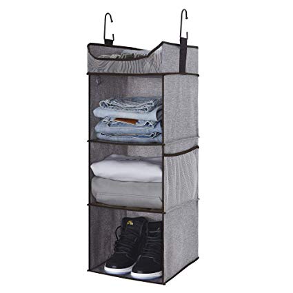 StorageWorks Hanging Closet Organizer,Dorm 3 Shelves with Thickened Board, Gray, Extra-Large Space