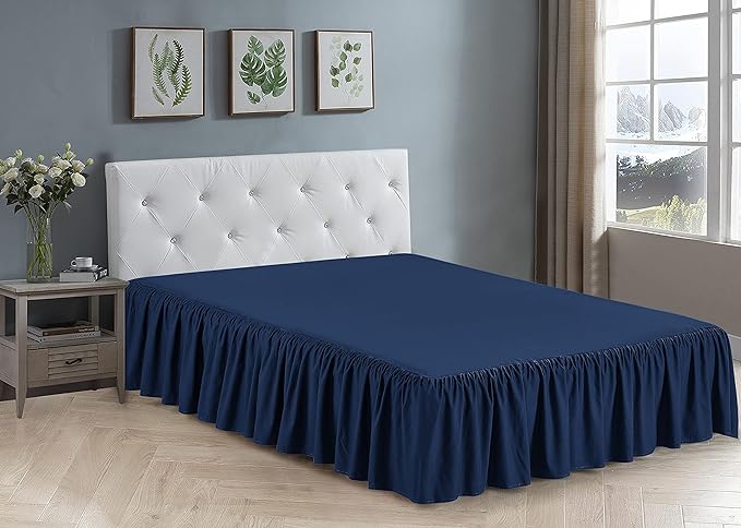 Home Collection Bedskirt Ruffles Fabric Top and Bottom 15 Inch Drop New (Twin, Navy Blue)