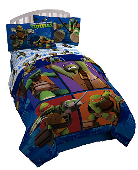 Nickelodeon Teenage Mutant Ninja Turtles City Limits Reversible Twin Comforter with Leonardo, Donatello, Michelangelo & Raphael (Official Nickelodeon Product)