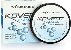 KastKing Kovert Classic 100% fluorocarbon Fishing line, Line or Leader Material, High Clarity, Low Visibility, Highly Abrasion Resistant, Fast Sinking, Great Handling, 125 & 250 Yard Spools